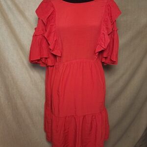 Who What Wear Women Sz L Red Ruffle Midi Dress Pockets Puff Sleeve Valentine's